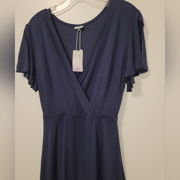 NWT Lascana Blue Surplice Neckline Short Sleeve Side Slit Maxi Dress Size 4 - Picture 5 of 13